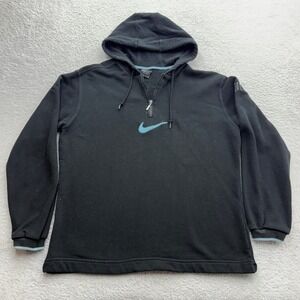 Nike Quarter Zip Hoodie Black Light Blue Swoosh Vintage Style Womens L 12-14